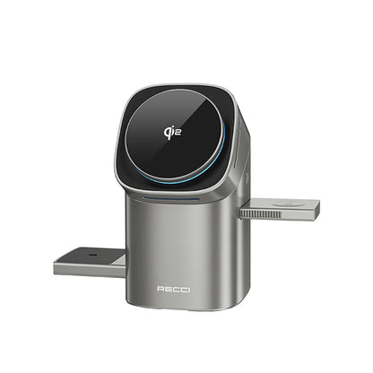 Recci RW05 Qi2 Şarj Teknolojili Ambiyans Işıklı Telefon&Akıllı Saat&Kulaklık 15W 3in1 Kablosuz Şarj Standı