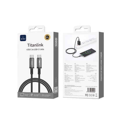 Wiwu Wi-C057 Titanlink Serisi Type-C to Type-C Hızlı Şarj Özellikli PD Data ve Şarj Kablosu 60W 1M