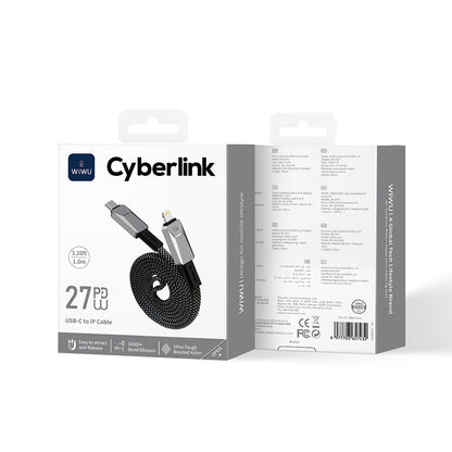 Wiwu Wi-C077 Cyberlink Serisi Type-C to Lightning Hızlı Şarj Özellikli Data ve Şarj Kablosu 27W 1M