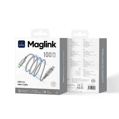 Wiwu Wi-C084 Maglink Serisi LED Göstergeli Type-C to Type-C Hızlı Şarj Özellikli Data ve Şarj Kablosu 100W 1M