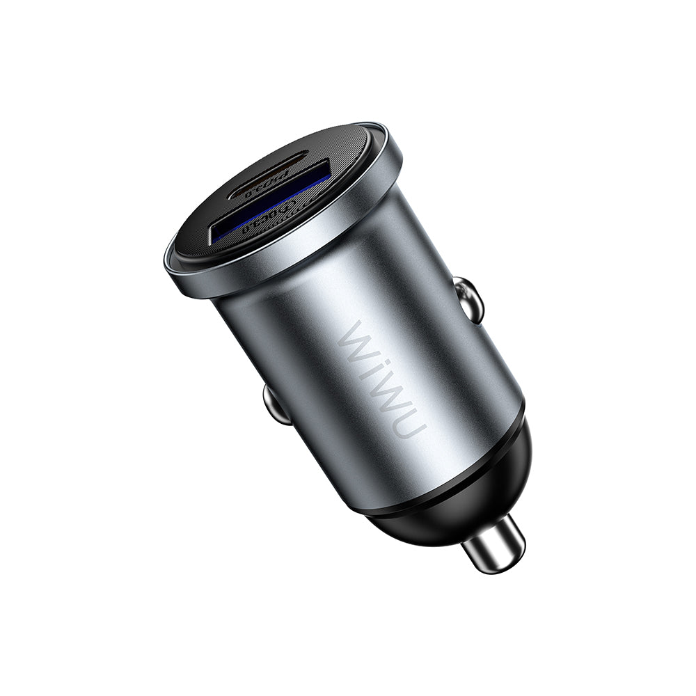 Wiwu Wi-CC030 Nano Lite Serisi Type-C + USB-A Hızlı Şarj Özellikli Akım Korumalı Araç Şarj Aleti PD ve QC3.0 35W