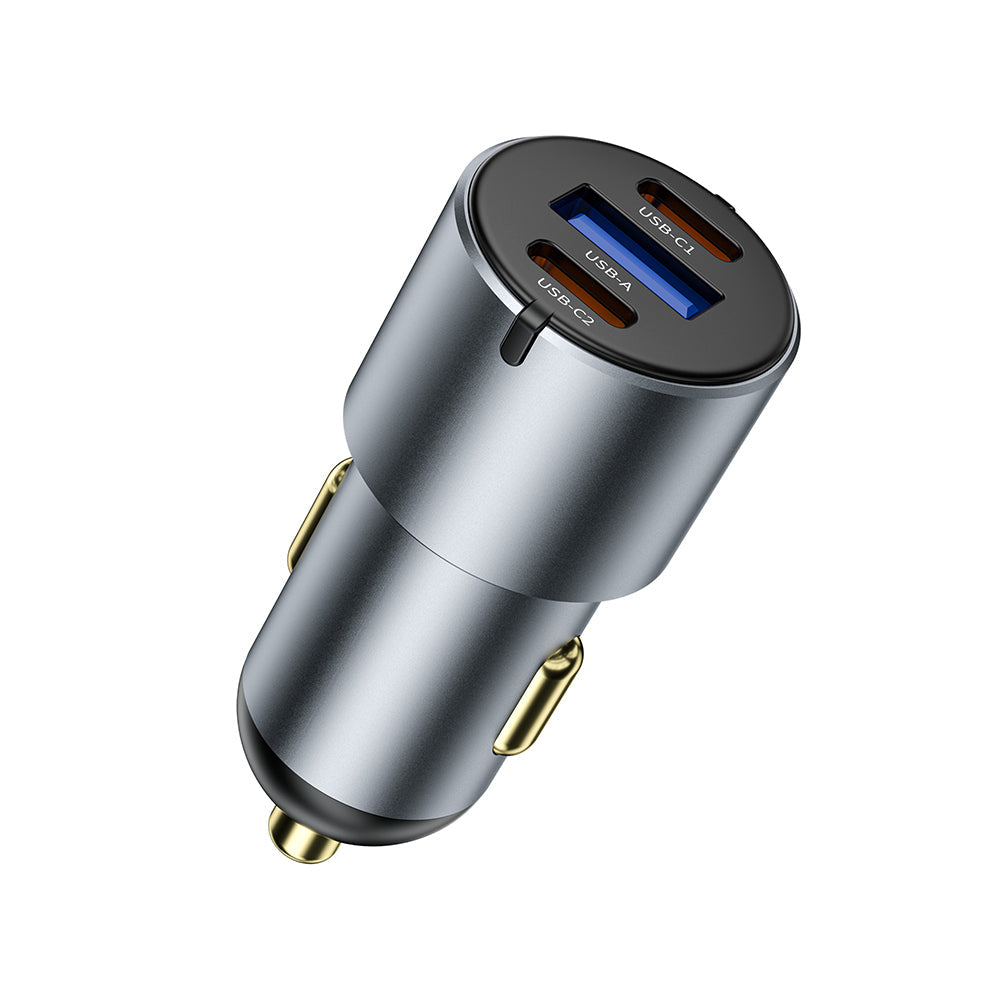 Wiwu Wi-CC032 Nano Pro Serisi Dual Type-C + USB-A Hızlı Şarj Özellikli Akım Korumalı Araç Şarj Aleti PD VE QC3.0 60W