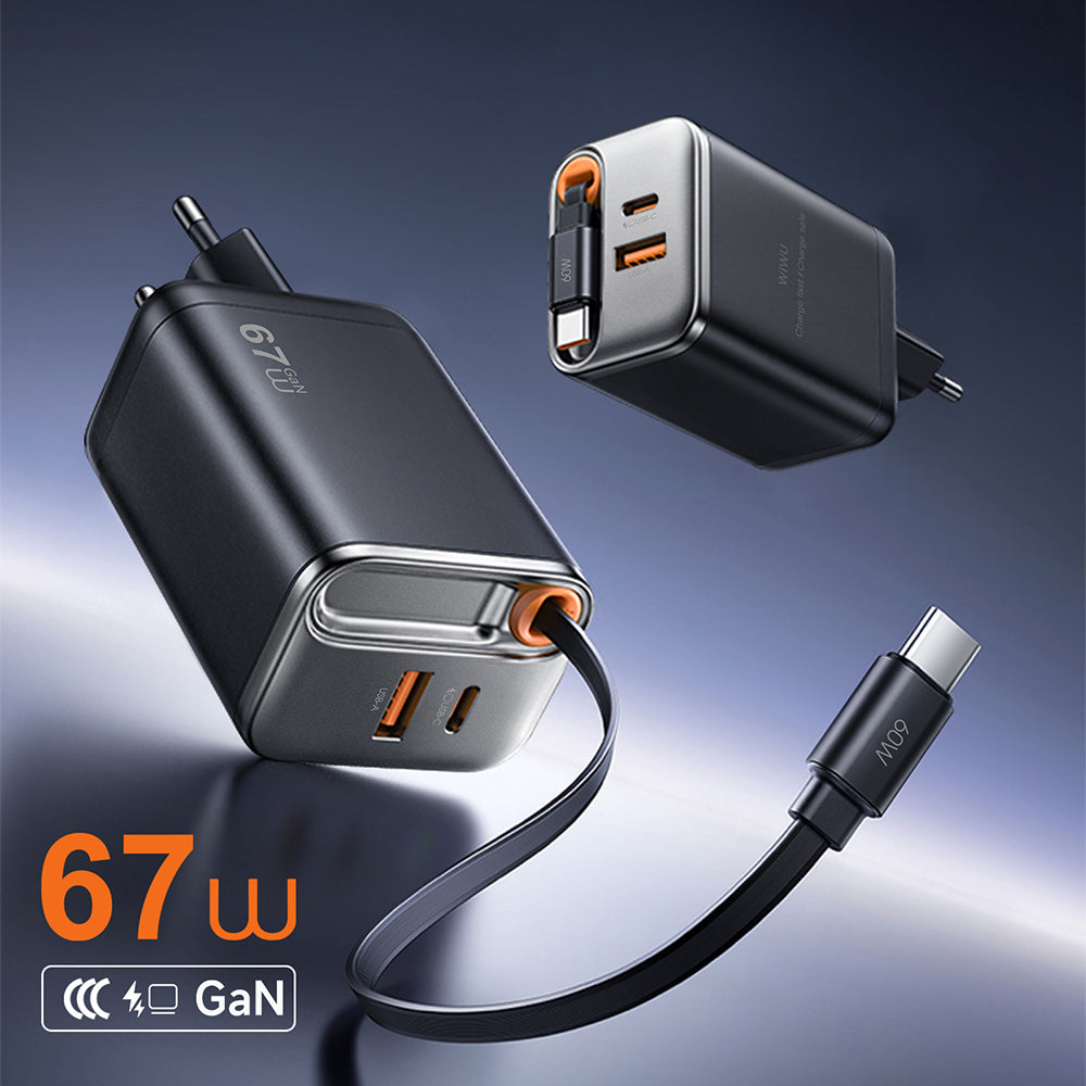 Wiwu Wi-G020 Helix Serisi GaN Teknolojili Hızlı Şarj Başlığı USB-A to Type-C PD 67W Type-C Kablolu Şarj Seti