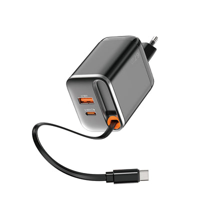 Wiwu Wi-G020 Helix Serisi GaN Teknolojili Hızlı Şarj Başlığı USB-A to Type-C PD 67W Type-C Kablolu Şarj Seti