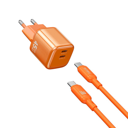 Wiwu Wi-G025 Cube Serisi Type-C to Type-C GaN Tech Hızlı Şarj Özellikli Kablolu Şarj Seti 47W