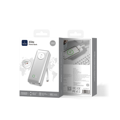 Wiwu Wi-P023 Elite Serisi Dijital LED Göstergeli Akıllı Saat Kablosuz Şarj Özellikli Taşınabilir Powerbank 20000mAh 145W