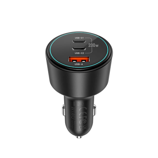 Wiwu Wi-QC026 Starship Serisi Hızlı Şarj Özellikli Dual Type-C + USB-A Portlu Araç Şarj Aleti 200W