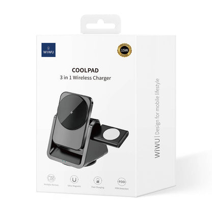 Wiwu Wi-W018 Coolpad Serisi Telefon ve Akıllı Saat İçin 15W 3in1 Kablosuz Şarj Standı