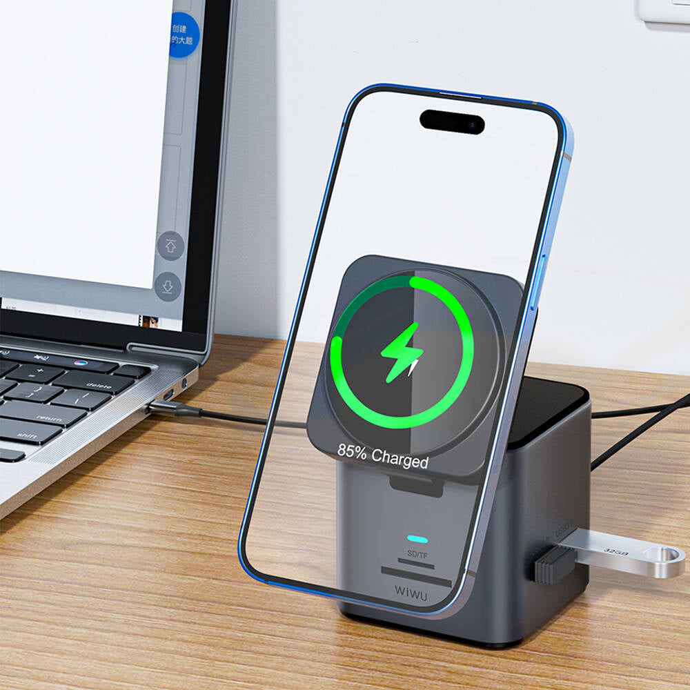 Wiwu Wi-W025 9in1 M-safe Şarj Özellikli Type-C Hub PD 100W USB 3.0 SD/TF HDMI RJ45