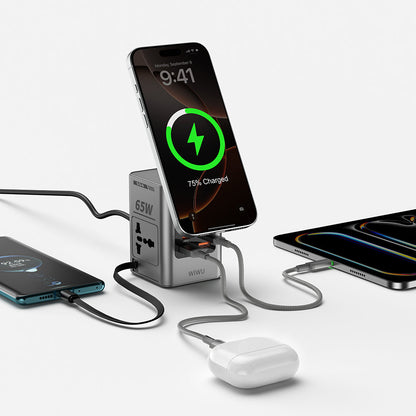 Wiwu Wi-W040 Telefon & Akıllı Saat & Kulaklık İçin GaN 65W 8in1 Şarj İstasyonu