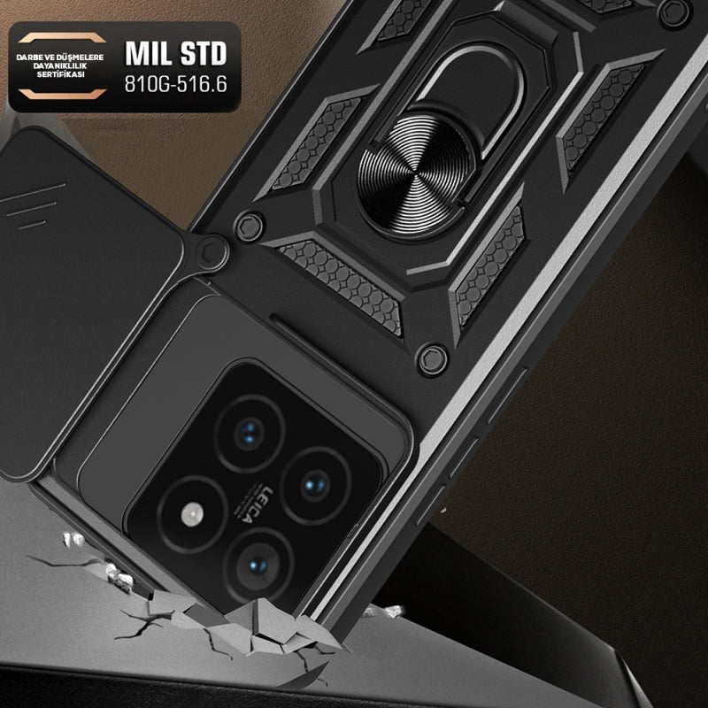 Xiaomi 14T Case with Magnetic Stand Camera Protection Zore Sürgülü Vega Cover