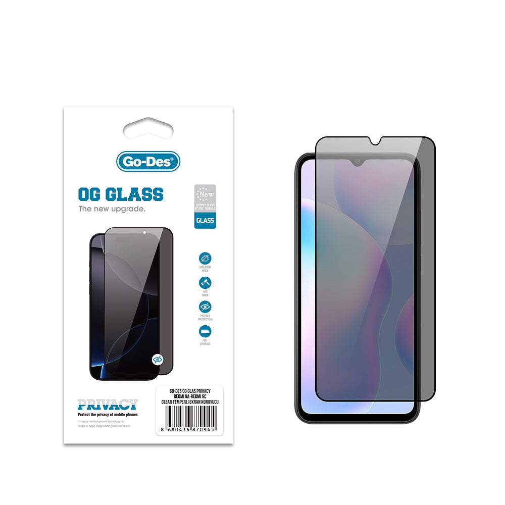 Xiaomi Redmi 9A Go Des OG Glass Privacy Antistatik Temperli Cam Ekran Koruyucu - Görsel 2