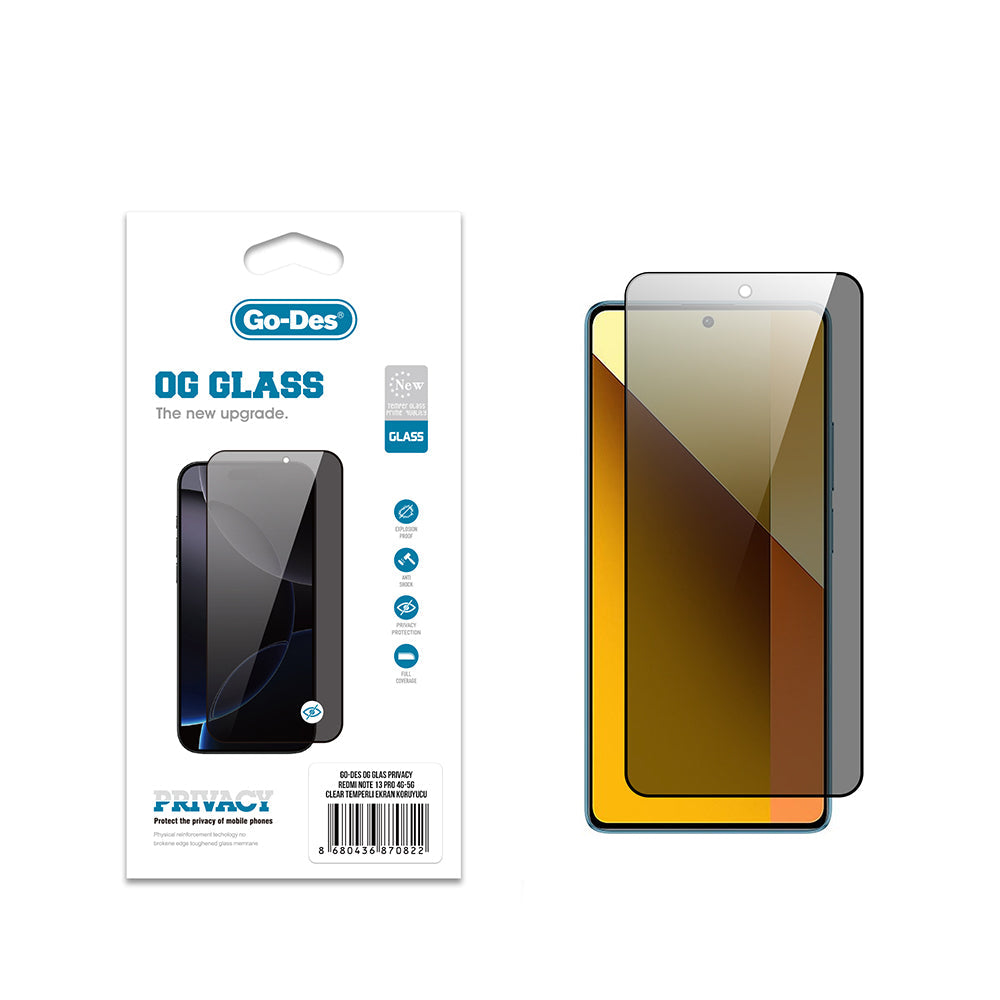 Xiaomi Redmi Note 13 Pro 4G Go Des OG Glass Privacy Antistatik Temperli Cam Ekran Koruyucu - Görsel 2